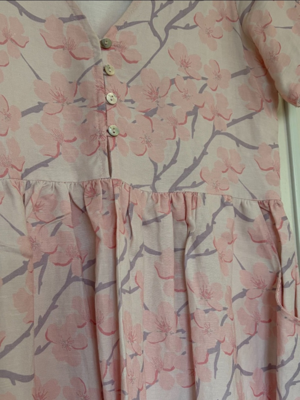 Ava Sky Pink Cherry Blossom V-Neck Button Front Dress - Picture 5 of 5